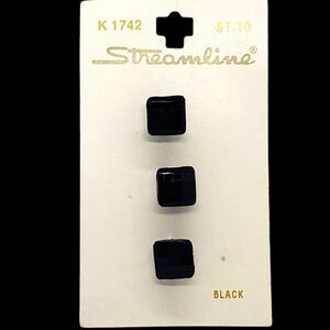 Vintage Streamline K1742 Black 6mm Square 3 Buttons on Card Made in Italy 1 Hole